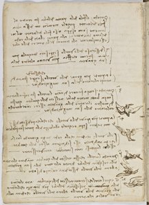 Code sur le vol des oiseaux, c. 1505-06, manuscrit sur papier, cc. 18, feuille 7 verso - Leonardo da Vinci